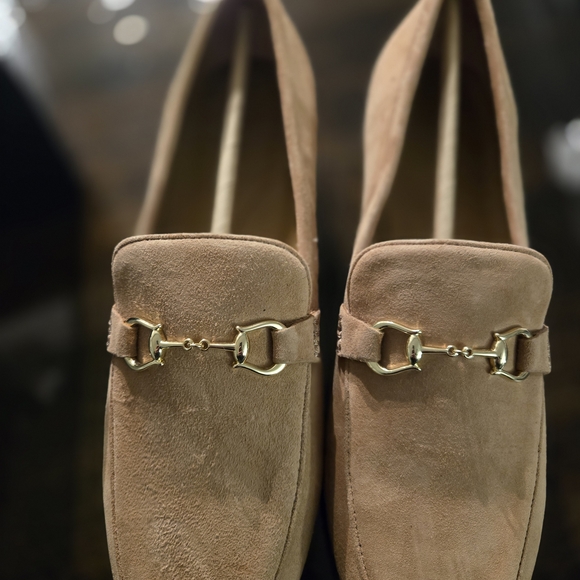 Talbots Shoes - New In Boz Talbots Womens 9M Tan Suede Loafers with Gold Buckle